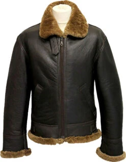 Shearling Leather Mens Winter Aviator B3 Leather Jacket With Fur