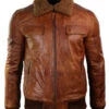Shearling Leather Mens B3 Bomber Rust Tan Brown Fur Collar Aviator Pilot Leather Jacket -Milani Jackets Shop MensB3BomberRustTanBrownRemovableFurCollaraviatorPilotLeatherjacket