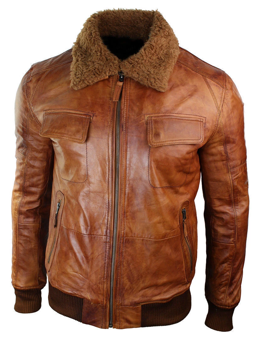 Shearling Leather Mens B3 Bomber Rust Tan Brown Fur Collar Aviator Pilot Leather Jacket 5 Shearling Leather Mens B3 Bomber Rust Tan Brown Fur Collar Aviator Pilot Leather Jacket - Image 3