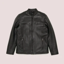Shearling Leather Mens Black Lambskin Leather Moto Riding Jacket