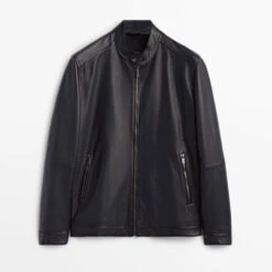 Shearling Leather Mens Black Plane Biker Jacket