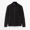 Shearling Leather Mens Black Suede Leather Biker Jacket -Milani Jackets Shop MensBlackSuedeLeatherBikerJacket