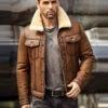 Shearling Leather Mens Brown RAF B3 Sheepskin Trucker Shearling Leather Jacket -Milani Jackets Shop MensBrownRAFB3SheepskinTruckerShearlingLeatherJacket