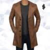 Shearling Leather Mens Jackson Distressed Brown Winter Car Leather Trench Coat -Milani Jackets Shop MensJacksonDistressedBrownWinterCarLeatherTrenchCoat