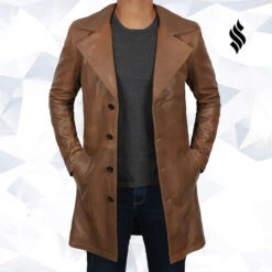 Shearling Leather Mens Jackson Distressed Brown Winter Car Leather Trench Coat