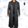Shearling Leather Mens Leather Black Winter Trench Coat - Full Length Overcoat -Milani Jackets Shop MensLeatherBlackWinterTrenchCoat FullLengthOvercoat