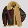 Shearling Leather Mens Maroon RAF Aviator Fur Shearling B3 Flying Brown Bomber Real Leather Jacket