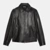 Shearling Leather Mens Pointed Collar Black Shirt Style Leather Jacket -Milani Jackets Shop MensPointedCollarBlackShirtStyleLeatherJacket2