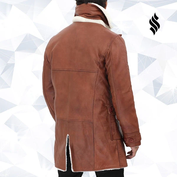 Shearling Leather Mens Tan Bane Shearling Leather Trench Coat 4 Shearling Leather Mens Tan Bane Shearling Leather Trench Coat - Image 2