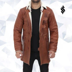 Shearling Leather Mens Tan Bane Shearling Leather Trench Coat