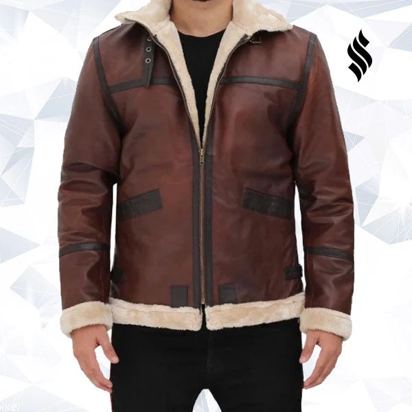 Shearling Leather Mitchel Brown B3 Bomber Jacket Mens 3 Shearling Leather Mitchel Brown B3 Bomber Jacket Mens