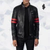 Shearling Leather Monza Black & Red Leather Biker Jacket -Milani Jackets Shop MonzaBlack RedLeatherBikerJacket