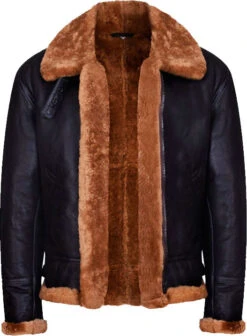 Shearling Leather New Mens Aviator Bomber Leather Jacket With Fur