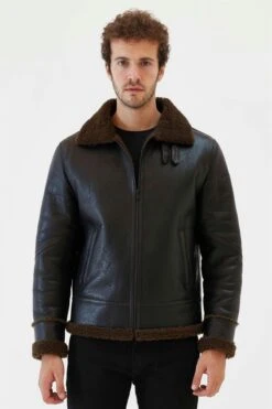 Custom Made Men Aviator Tobacco Brown Shearling Jacket