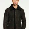 Custom Made Men Aviator Dark Green&Black Shearling Jacket -Milani Jackets Shop RAUL Men Aviator Dark Green Black Shearling Jacket