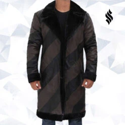 Shearling Leather Ralph Two Tone Long Mens Shearling Leather Trench Coat