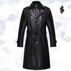 Shearling Leather Sheepskin Men Long Leather Trench Coat