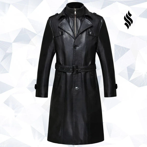 Shearling Leather Sheepskin Men Long Leather Trench Coat 3 Shearling Leather Sheepskin Men Long Leather Trench Coat