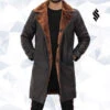 Shearling Leather Turlock Dark Brown Shearling Leather Trench Coat Mens -Milani Jackets Shop TurlockDarkBrownShearlingLeatherTrenchCoatMens