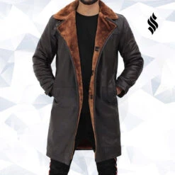 Shearling Leather Turlock Dark Brown Shearling Leather Trench Coat Mens