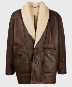 Custom Made Vintage Brown Leather Shearling Jacket