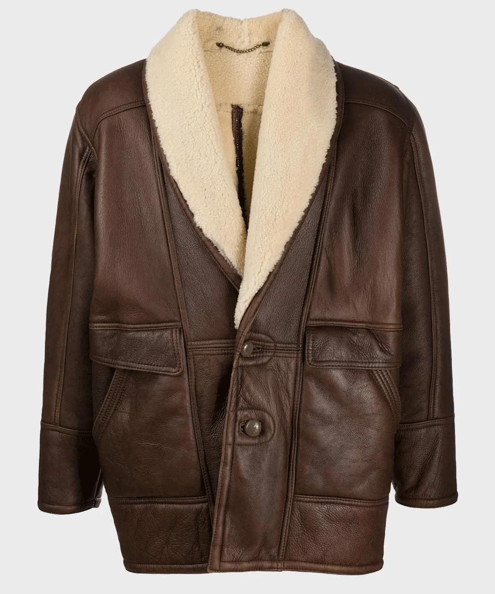 Custom Made Vintage Brown Leather Shearling Jacket 3 Custom Made Vintage Brown Leather Shearling Jacket