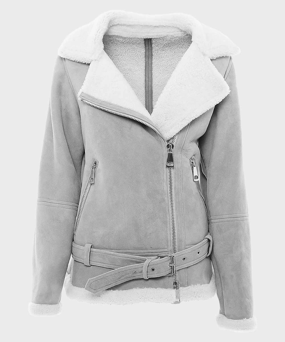Custom Made Women’s Grey Suede Shearling Jacket 3 Custom Made Women’s Grey Suede Shearling Jacket