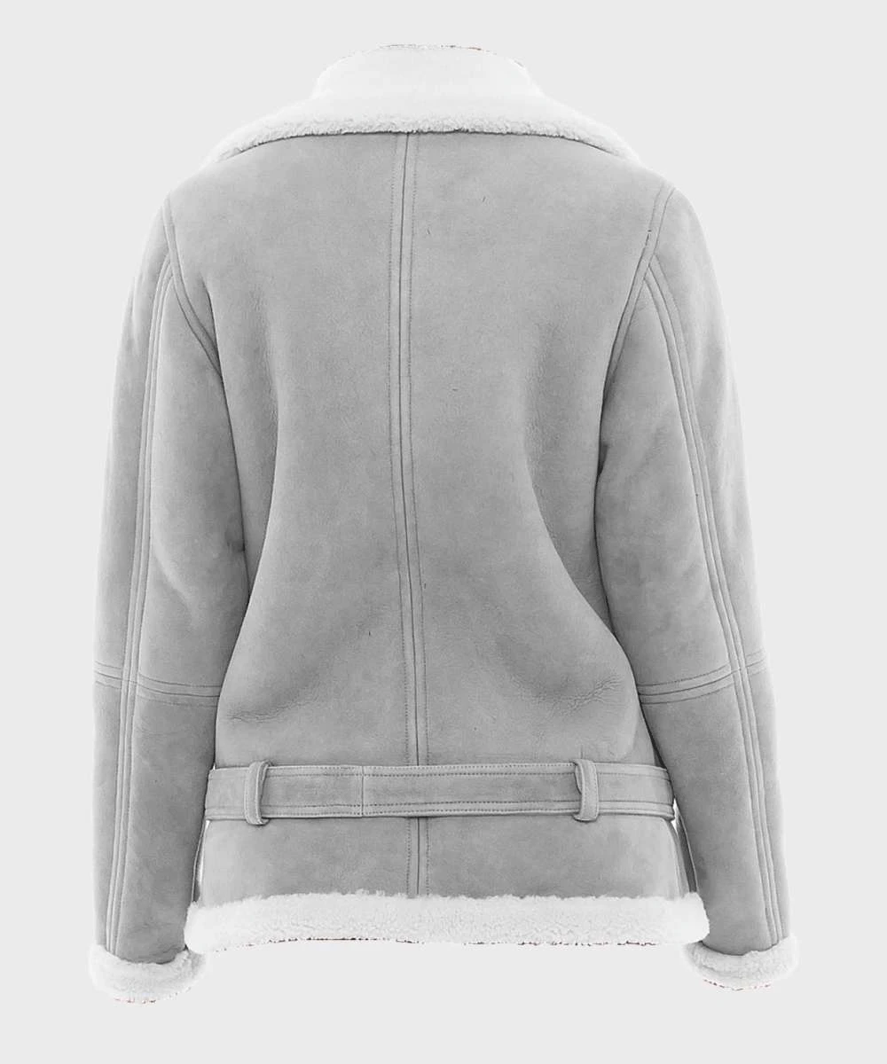 Custom Made Women’s Grey Suede Shearling Jacket 4 Custom Made Women’s Grey Suede Shearling Jacket - Image 2