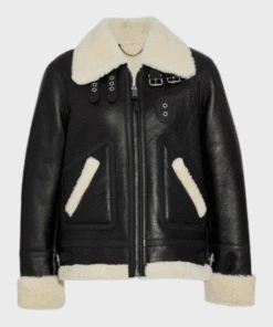 Custom Made Womens Aviator Ivory Shearling Leather Jacket