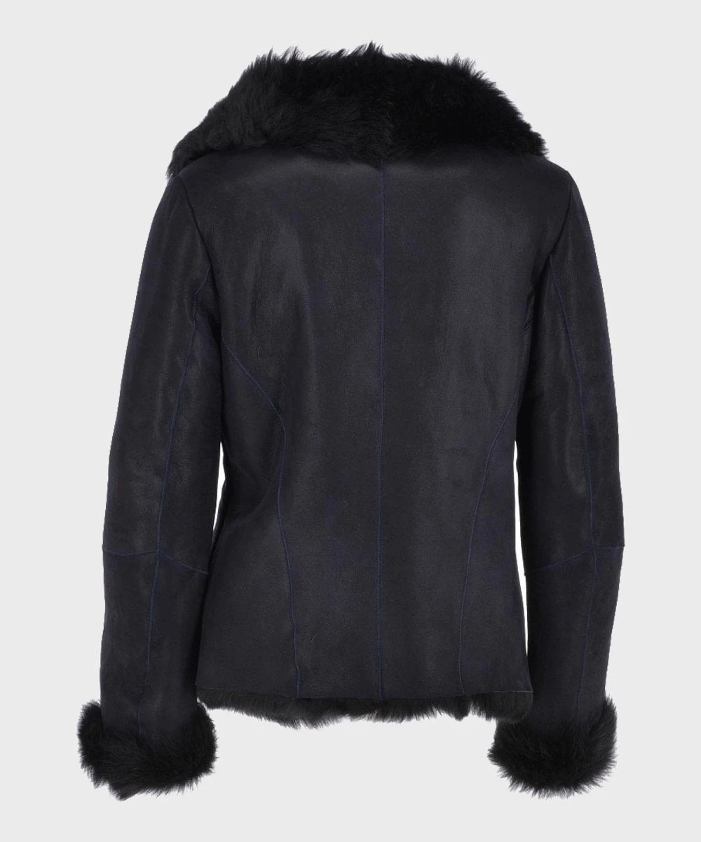 Custom Made Womens Black Shearling Fur Leather Jacket 4 Custom Made Womens Black Shearling Fur Leather Jacket - Image 2