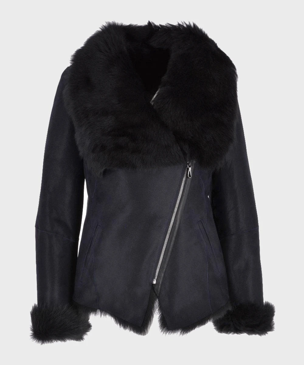 Custom Made Womens Black Shearling Fur Leather Jacket 3 Custom Made Womens Black Shearling Fur Leather Jacket