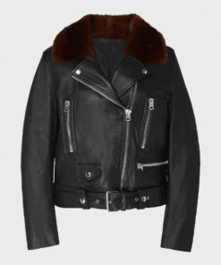 Shearling Leather Womens Shearling Black Motorcycle Leather Jacket