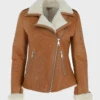 Custom Made Womens Tan Brown Shearling Leather Jacket 1 Custom Made Womens Tan Brown Shearling Leather Jacket -Milani Jackets Shop Womens Tan Brown Shearling Leather Jacket