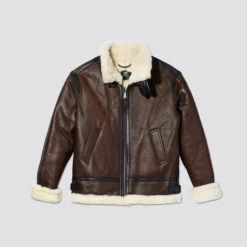 Shearling Leather B-3 Flight Leather Bomber Aviator Jacket Outerwear