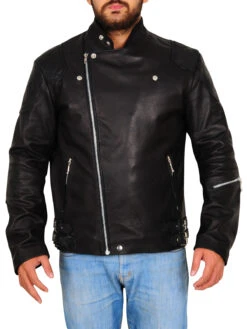 Custom Made Leather Biker Jacket In Black