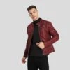 Shearling Leather Ben Red Biker Leather Jacket -Milani Jackets Shop biker leather jacket ben red 1