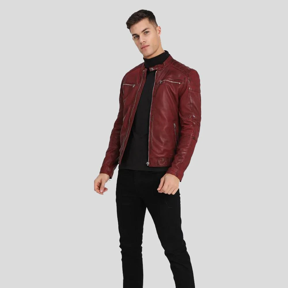 Shearling Leather Ben Red Biker Leather Jacket 3 Shearling Leather Ben Red Biker Leather Jacket - Image 2