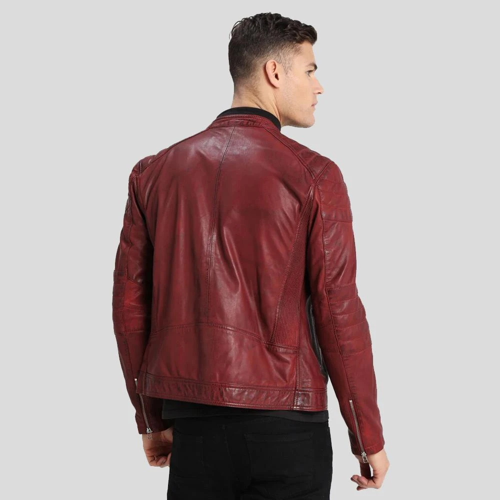Shearling Leather Ben Red Biker Leather Jacket 4 Shearling Leather Ben Red Biker Leather Jacket - Image 3