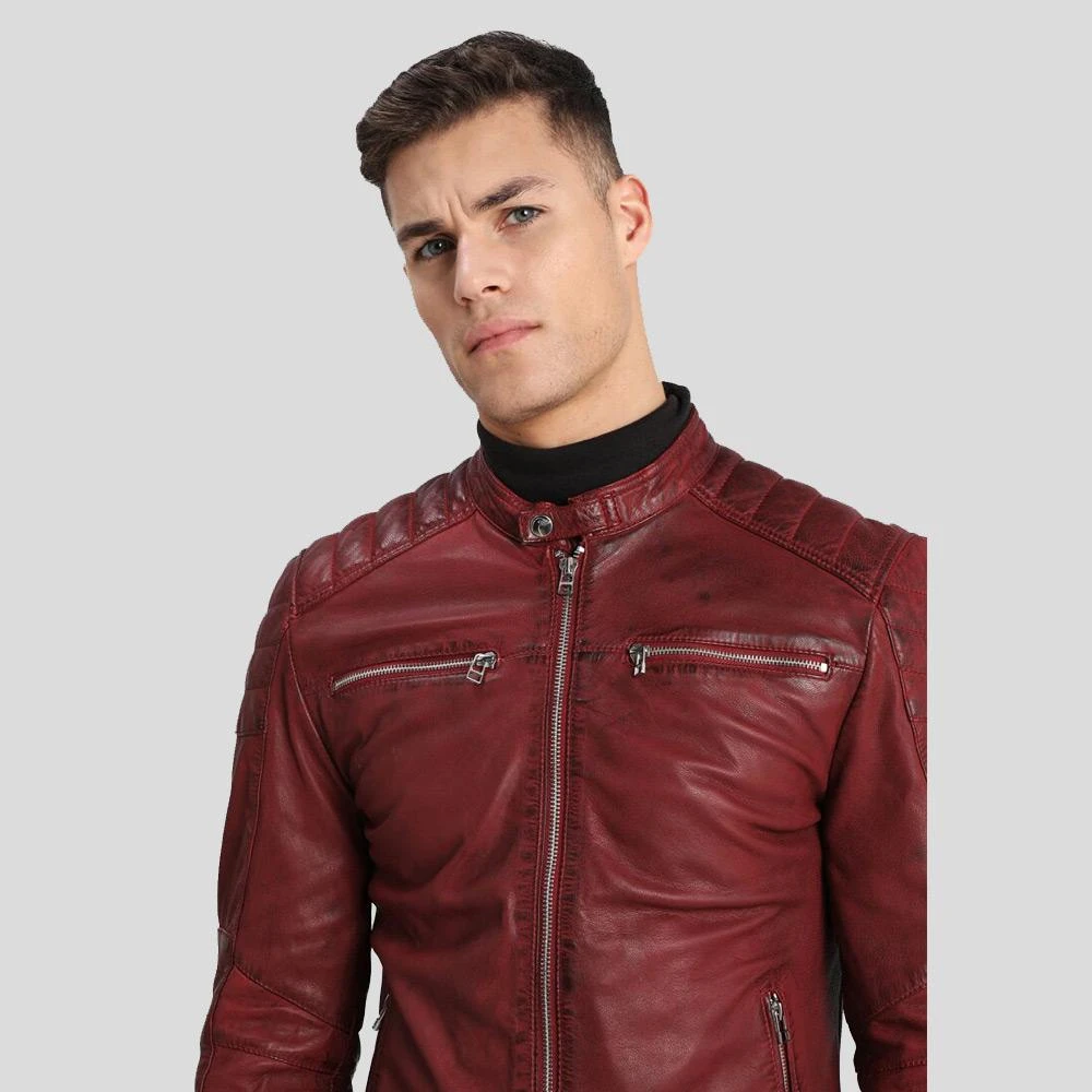 Shearling Leather Ben Red Biker Leather Jacket 5 Shearling Leather Ben Red Biker Leather Jacket - Image 4