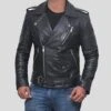 Shearling Leather Alec Black Biker Leather Jacket 1 Shearling Leather Alec Black Biker Leather Jacket -Milani Jackets Shop biker leather jacket black alec 1