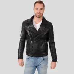 Shearling Leather Arthur Black Biker Leather Jacket