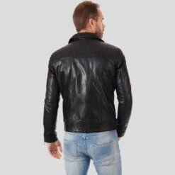 Shearling Leather Arthur Black Biker Leather Jacket -Milani Jackets Shop biker leather jacket black arthur 3