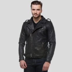 Shearling Leather Freddie Black Biker Leather Jacket