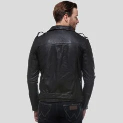 Shearling Leather Freddie Black Biker Leather Jacket -Milani Jackets Shop biker leather jacket black freddie 3