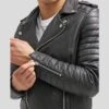 Shearling Leather Cain Black Slim Fit Biker Leather Jacket -Milani Jackets Shop biker leather jacket cain black 1