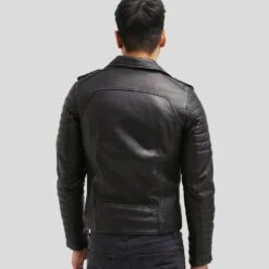 Shearling Leather Cain Black Slim Fit Biker Leather Jacket -Milani Jackets Shop biker leather jacket cain black 5