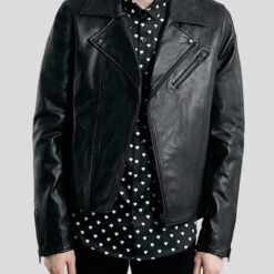 Shearling Leather Caleb Black Biker Leather Jacket