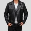 Shearling Leather Eden Black Biker Leather Jacket -Milani Jackets Shop biker leather jacket eden black 1