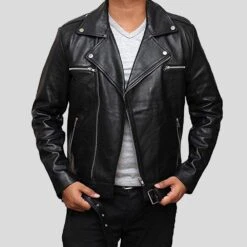Shearling Leather Eden Black Biker Leather Jacket