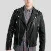 Shearling Leather Frankie Black Biker Leather Jacket -Milani Jackets Shop biker leather jacket frankie black 1